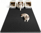Pieviev Litter Box Mat, Double-Layer Waterproof Design, 47" x 36" Black | Honeycomb Litter Trapping Mat Captures Scattered Particles to Stop Tracking, Waterproof Base Protects Floors, Easy to Clean
