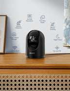 GNCC 2K Indoor Security Camera with Motion Detection, 2.4G WiFi, 1Pack | Motion Detection, Baby/Pet Camera with Phone App, Night Vision, 2-Way Audio, TF/Cloud Storage, Works with Alexa & Google Home