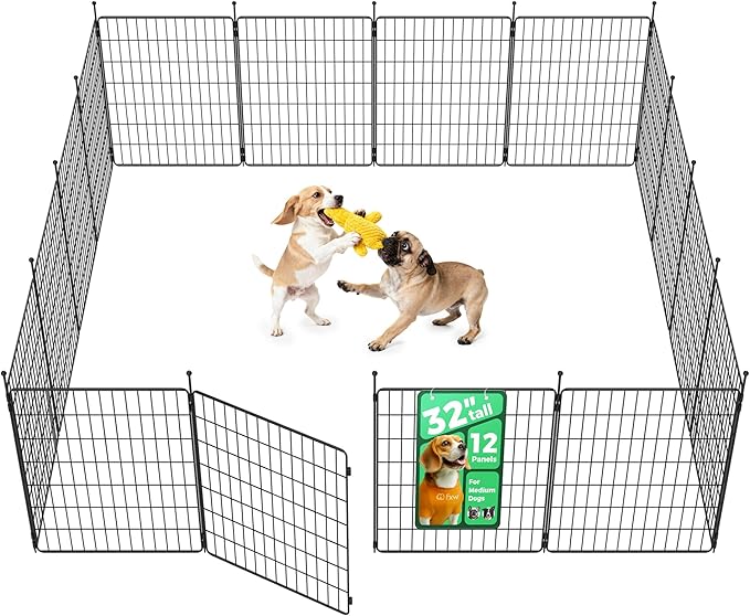FXW MiniPaws Dog Playpen, Indoor, Yard & RV Camping, 32" H, 12 Panels | Portable, Expandable Layout, Tool-Free Setup, For Small & Medium Dogs