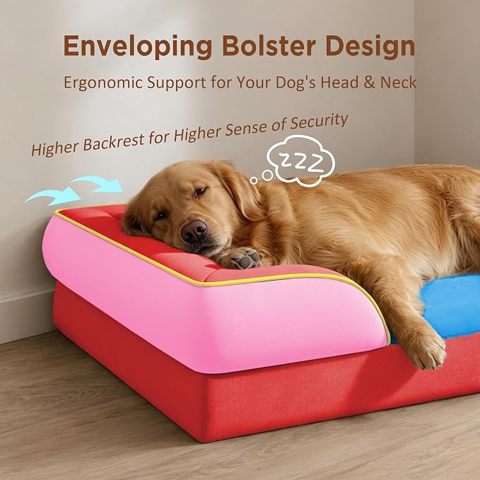 Comfort Expression Orthopedic Dog Bed for Extra Large Dogs with Bolster | Waterproof Dog Couch Bed with Washable Cover & Non-Slip Bottom, Supportive Egg Crate Foam XL Pet Bed, 45x35 Inch