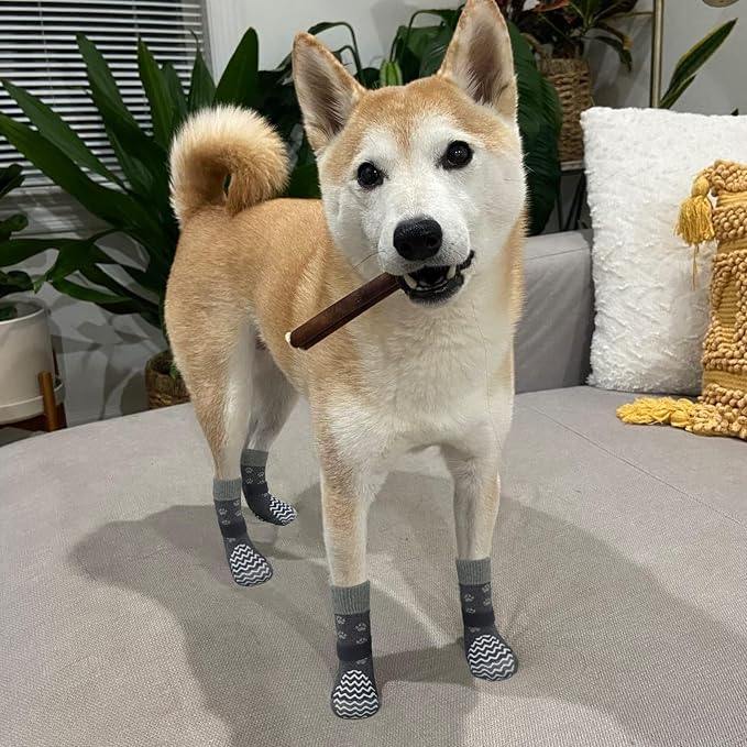 EXPAWLORER Anti Slip Dog Socks to Prevent Licking Paws, Dog Shoes for Hot Pavement, Dog Booties for Small Medium Large Senior Dogs, Traction Control Boots & Paw Protectors for Hardwood Floors