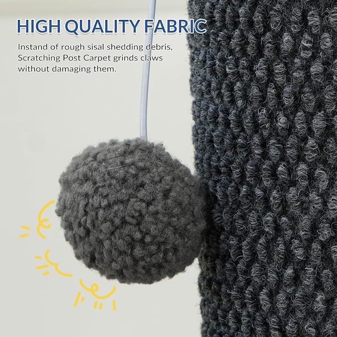 Cat Craft Reticulated Short Plush Tall Cat Scratching Post, Light Gray | 41in textured reticulated plush scratcher, anti-tip thick base, swappable balls for cat scratching & interactive climbing