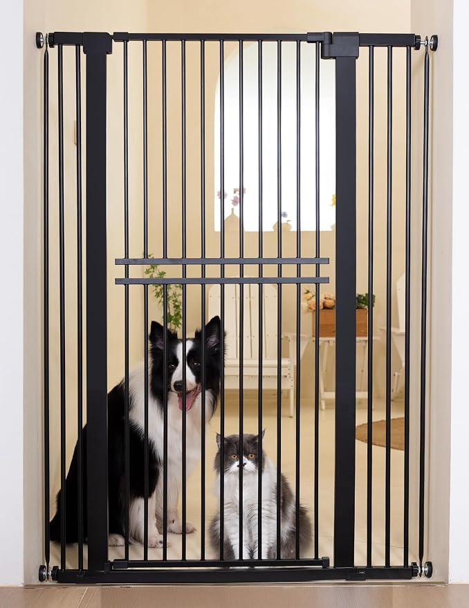 No Pawblems 55" Extra Tall Pet Gate, 29"-40" Wide Tall Dog Gate, Black | No Drilling Pressure Mounted, 1.37" Narrow Bar Spacing, Auto Close Tall Cat Gate for Doorway Hallway, One-Hand Operation