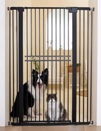 No Pawblems 55" Extra Tall Pet Gate, 29"-40" Wide Tall Dog Gate, Black | No Drilling Pressure Mounted, 1.37" Narrow Bar Spacing, Auto Close Tall Cat Gate for Doorway Hallway, One-Hand Operation