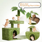 31.5inch Small Cat Tree Tower Condo for Indoor Cats, Soft Plush Multi-Level Climbing Tree Cat House with Cat Cave, Scratching Post, Sisal Rope, Green