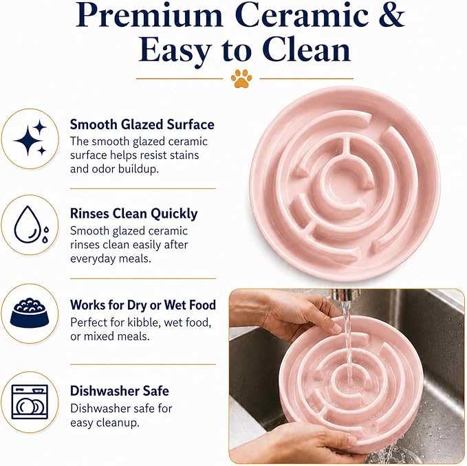 Ceramic Slow Feeder Dog Bowl 1.5 Cup Puzzle Dish for Small Medium Dogs | Glazed ceramic maze bowl with 1.5-cup capacity for dry or wet food, sized for small and medium dogs