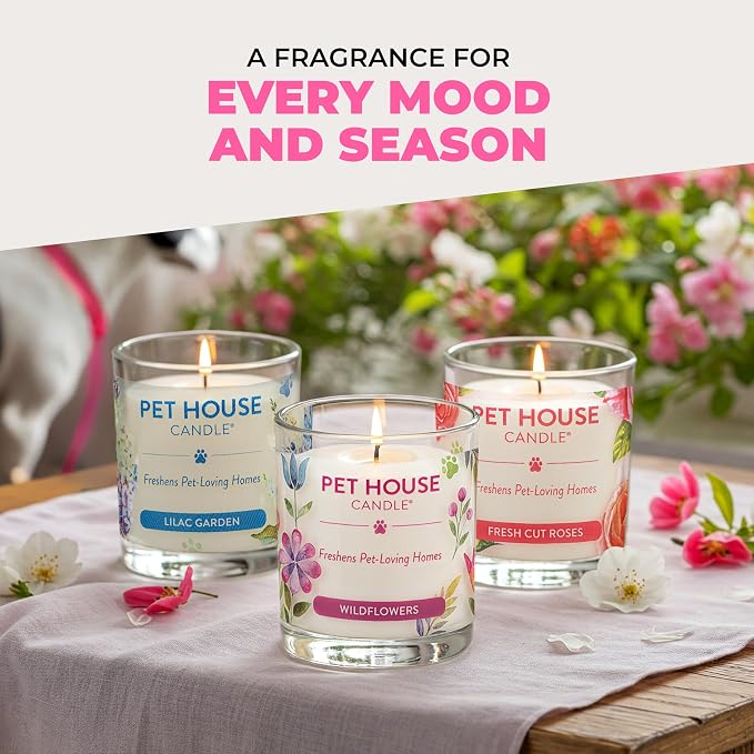 Pet House Candles, Clean Burning, Long Lasting Pet Odor Candles, Plant-Based, 60 Hour Burn Time - Tropical Fruit, 9 oz, 2 Pack