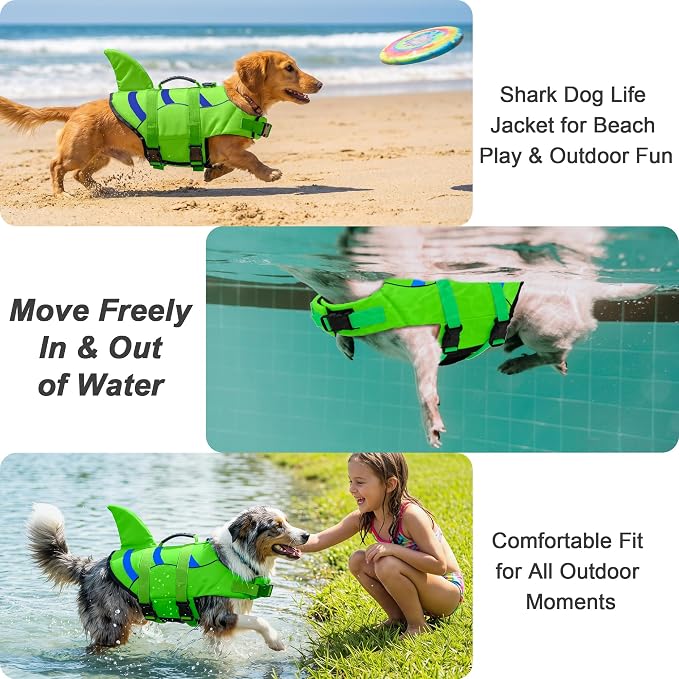 Fragralley Shark Fin Dog Life Jacket, High Buoyancy with Tear-Resistant Nylon of Dog Swim Vest, Pet Life Preserver for Small Medium Large Dogs, Puppy Float Vest for Swimming and Boating