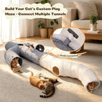 Ownpets S-Shape Cat Tunnel Toy 48"L x 10"D, for Cats, Puppies & Small Pets | Collapsible for storage, tear-resistant oxford fabric, connects to other tunnel, with peek hole, feather wand, indoor/outdoor