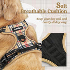 rabbitgoo Dog Harness, No Pull for Large Dogs with 2 Leash Clips, Pet Vest | No Choke with Handle, Adjustable Soft Padded, Reflective, Easy Control for Walking, Beige Plaid, X-Large