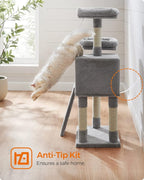 Feandrea Cat Tree, 45.3-Inch Cat Tower, Cat Scratching Post, Light Gray | 45.3-Inch Cat Tower, Plush Condo with Scratching Post, Ramp, Perch, Spacious Cave, Light Gray