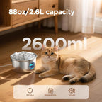 Stainless Steel Cat Water Fountain: 88oz/2.6L Cat Fountain for Drinking | Pet Water Fountain for Cats Inside with Flower Quiet Cats Dispenser Kitty Drinking Fountains Indoor for Pets& Small Animals