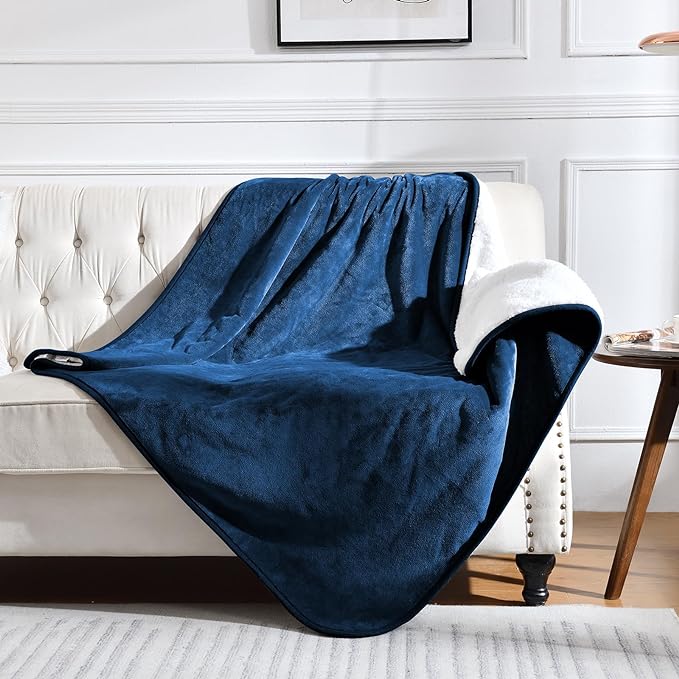 Soft Waterproof Blanket for Bed Couch Sofa, Navy Blue, 60x80 inches | Liquid Pee Proof Pet Blanket for Dog Puppy Cat, Reversible Sherpa Fleece Blanket for Couch Cover, Furniture Protector