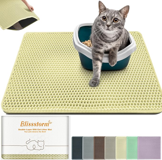 Cat Litter Mat 47"x27",Double Layer EVA Litterbox Mat Cream | Extra Large Honeycomb, Waterproof & non-slip, Odor-free, easy clean, washable durable floor protector,scatter control