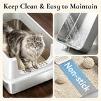 XL Open Top Stainless Steel Litter Box with High Sides, Gray | Extra Large Metal Cat Litter Pan , XL Litter Box, Non-Stick Easy Clean Anti-Leak Kitty Litter Pan, Odor Control, Open Top