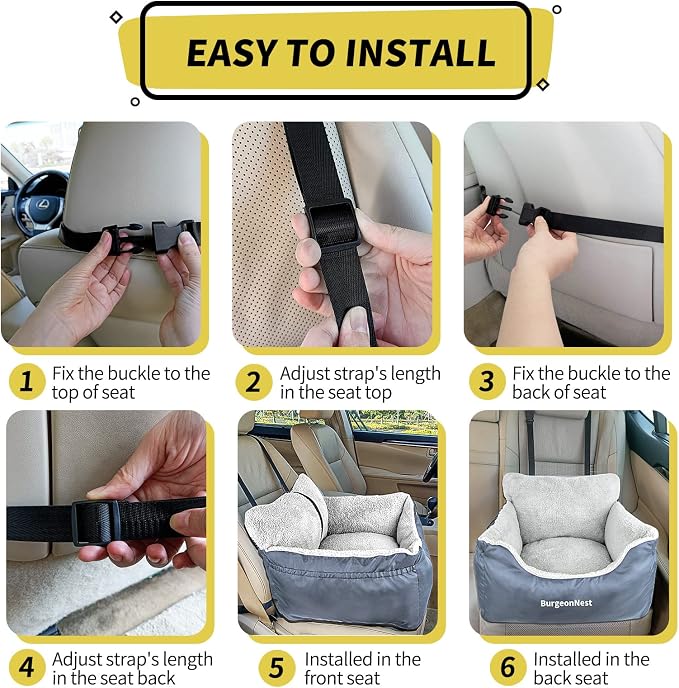 BurgeonNest Dog Car Seat for Small Dogs & Cats Under 25 lbs, Grey