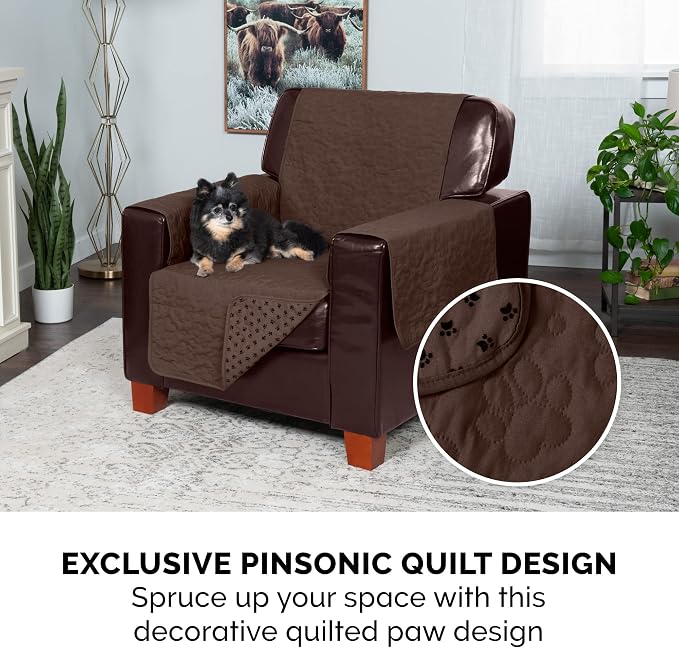 Furhaven Waterproof & Non-Slip Recliner Chair Cover Protector w/ Side Pockets for Dogs, Cats, & Children - Quilted Paw Print Living Room Furniture Cover - Espresso, Recliner