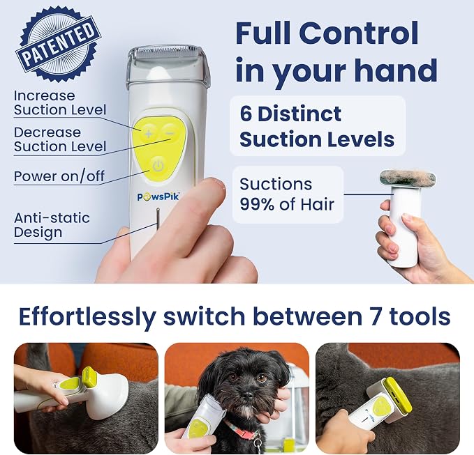 PAWSPIK Professional Dog Grooming Vacuum Kit, Dogs & Cats, Direct Handheld Control, 7 Grooming Tools, Deshedding and Dematting for Grooming, Large 2.2L Dust Bin, UL, HEPA Filter | Direct Handheld Control, 7 Grooming Tools, Deshedding and Dematting for ...