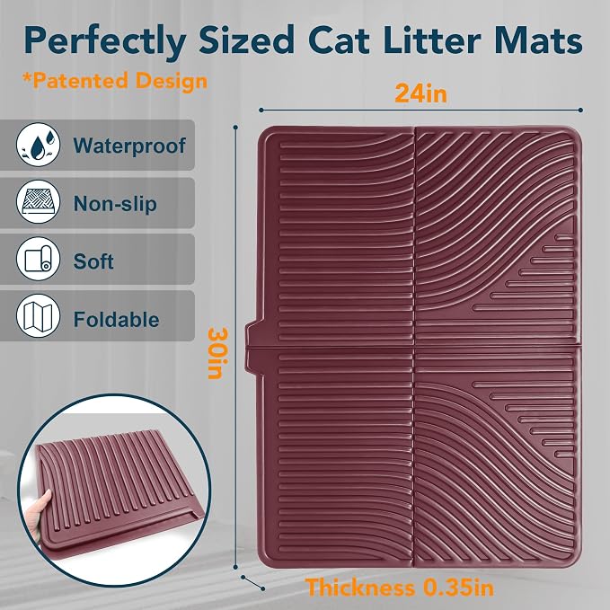UPSKY Large Cat Litter Mat 31" x 24 Waterproof and Washable, Soft on Paws | Litter Catcher Pad, Cat Litter Trapping Mat, Scatter Control, Fits Most Litter Boxes, Use for Dogs & Cats, Red