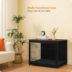 DWANTON Dog Crate Furniture with Cushion, Wooden Kennel Table with Double Doors, Indoor Dog House, Large Size, 38.5" L, Black+Warm Brown