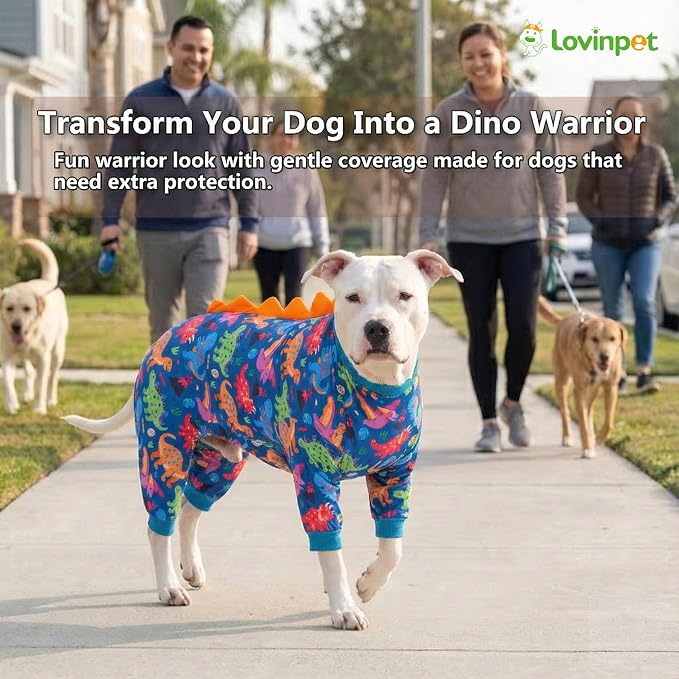 LovinPet Large Dog Pajamas, Four-Leg Stretch Onesie Bodysuit, Lightweight UV-Shielding Pajamas, Anti-Lick Calming Recovery Suit for Surgery, Pull-On for Medium and Large Breeds,Green,M