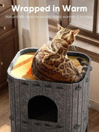 FUKUMARU Cat House for Indoor Cats, Warm Felt Cat Bed, Scratch Resistant | Large Cat Bed Cave, 3-in-1 Cat Condo, Cozy Felt Covered Cats Tunnel, 23.62 Inch Kitten Hideaway for Multicats, Dark Grey