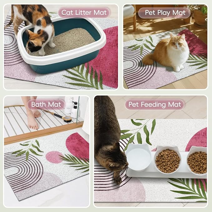 Cat Litter Mat Litter Trapping Mat, 24"x15" Waterproof Urine Proof Litter Box Mat Catcher Mat Non-Slip Washable for Kitty Kitten, Pink