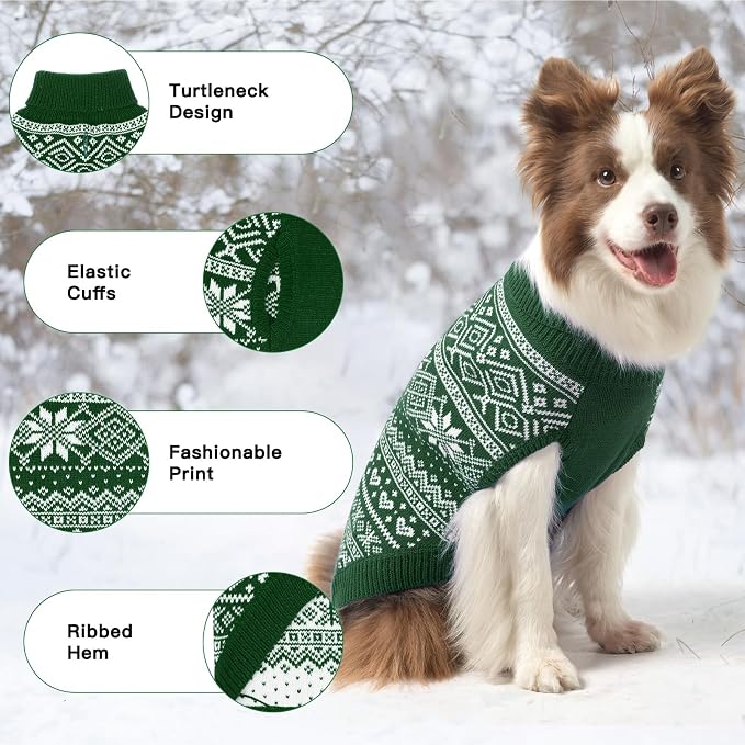 HOMIMP Dog Sweater Argyle - Warm Winter Clothes Puppy Soft Coat, Ugly Dog Sweater for Small Medium and Large Dogs, Pet Clothing Boy Girl, Green 2XL