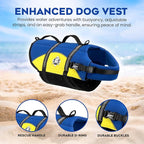 Dog Life Jacket — Premium Swim Vest with SafeChin Anti-Choke Collar | PAWS Aboard Blue & Yellow | RapidLift Rescue Handle, D-Ring, Reflective Trim | Boating, Kayaking, Pool | Large (50–80 lbs)