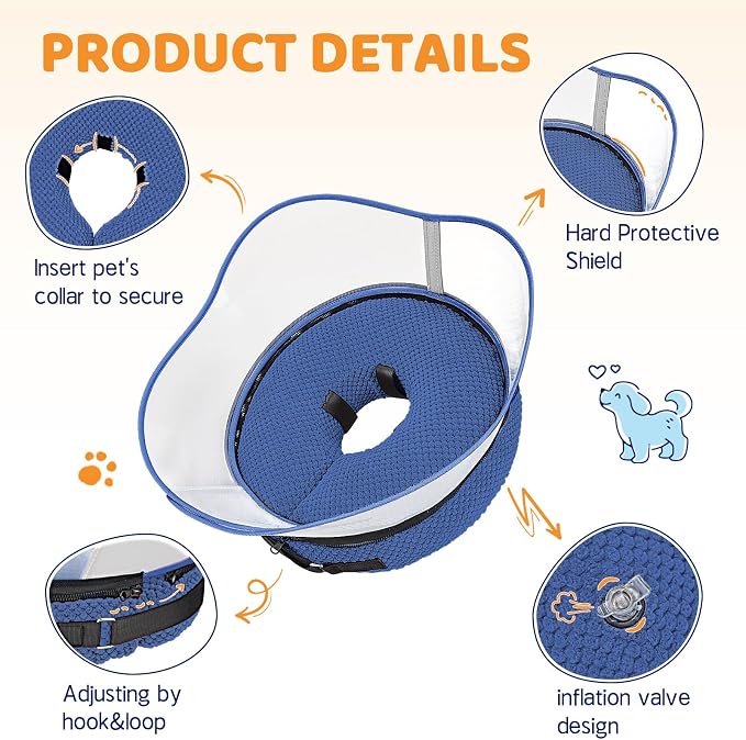 Supet Raised Inflatable Dog Cone Alternative Collars for After Surgery, Dog Donut Collar After Surgery, Soft Pet Cone for Small Medium Large Dogs to Stop Licking
