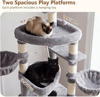Heybly Cat Tree, 82.7″ Extra Tall Cat Tower for Large Cats Adult HCT063W | Giant Cat Condo with Multi-Level Platforms, 2 Baskets, Spacious Cat Cave, Wide Sisal Scratching Board, Light Gray