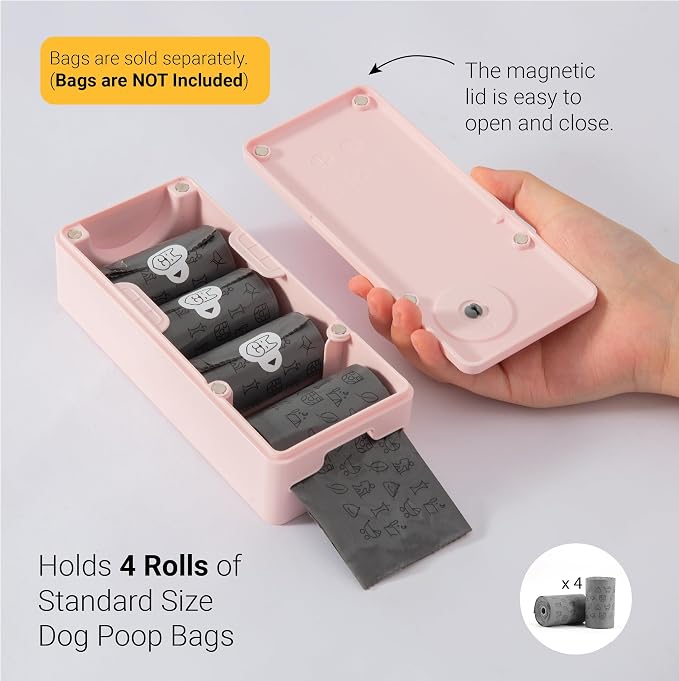 SVD.PET Dog Poop Bag Dispenser (Pink, Dispenser only) | Outdoor or Indoor Pet Waste Bag Dispenser Station, Wall Mount or Hanging with Strap, Easy to Refill Magnetic Cover