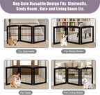 LZRS 3-Panel Freestanding Foldable Wooden Dog Gate –Solid Wood & Steel Wire Chew-Resistant Indoor Safety Pet Fence for Doorways & Stairs, Ideal for Small to Medium Dogs & Puppies, Black