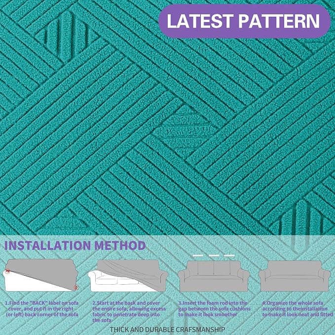 ZNSAYOTX Super Stretch Sofa Cover (72"-92"), New Striped Sofa Covers Fitted Slipcovers with Elastic Bottom, Dog Cat Pets Proof Spandex Washable Fabric Comfortable & Durable (Sofa, Peacock Teal)