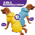Kimee Dog Raincoat Reversible, Single Side Slicker Poncho Adjustable Waterproof Dog Rain Jacket with Leash Hole/Reflective Stripe Hooded Snowproof Windproof Clothes for Small to 3X-Large Dogs, 3XL
