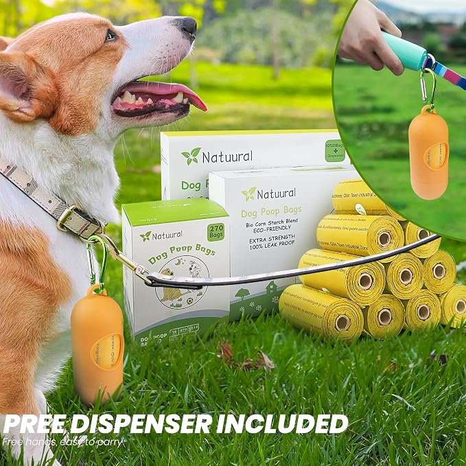 Dog Poop Bags Rolls-600 Counts, 40Rolls, Biodegradable Poop Bags Made of Cornstarch, 100% Leak Proof and Easy to Open (Yellow)