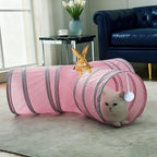 3-Way Collapsible Cat Tunnel Tube Toy Pink — Interactive Play Tunnel with Hanging Ball & Peek Hole for Indoor Cats, Kittens, Puppies & Rabbits | Hours of Fun & Exercise