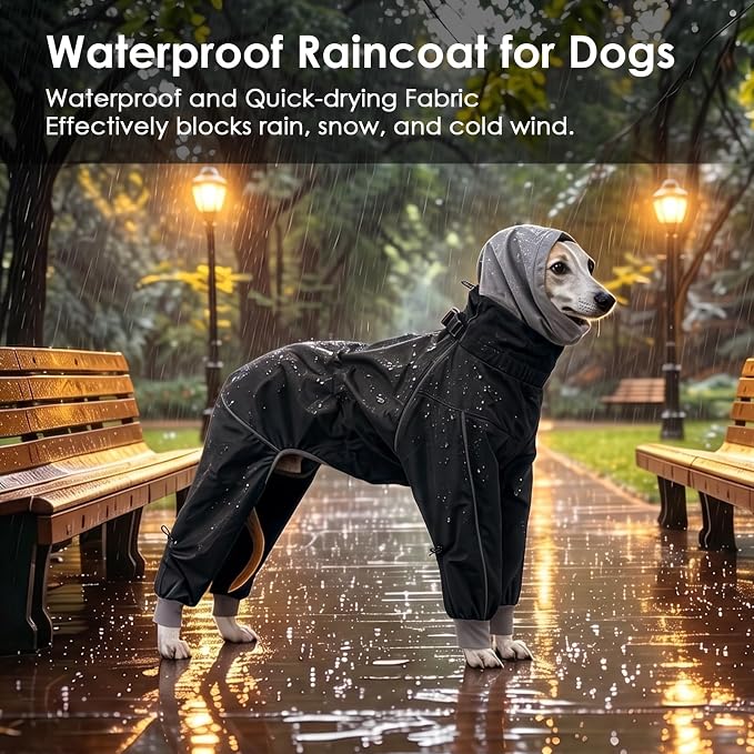 Lelepet Waterproof Dog Raincoat, Hooded Dog Rain Jacket, Full Body Coverage | Adjustable Full-Body Dog Rain Coat, Built-in Collar and D-ring, Snowproof & Windproof Rain Jacket, Reflective Stripe