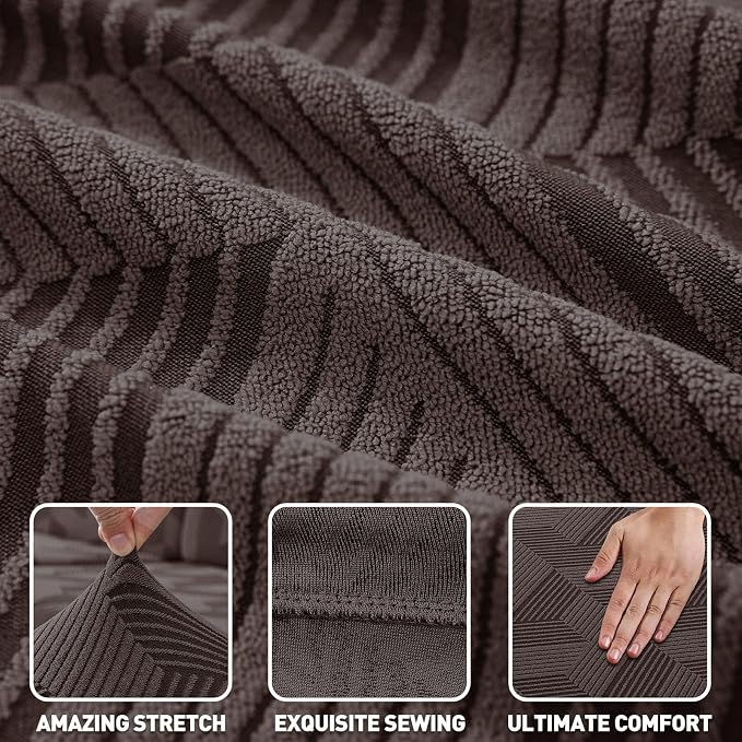 ZNSAYOTX Stretch Armchair Covers for, 1-Piece Chair Slipcovers for Living Room, Furniture Protector with Elastic Bottom for Dogs Cats Kids Geometrical Jacquard Fabric (Small, Brown)