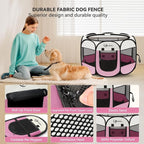Sieidihit Dog Cat Pet Playpen Puppy Crate Cage Indoor Outdoor, Large Pink | Pet Nursing Enclosure Camping Rest Zone for Recovering Pets 600D waterproof polyester Oxford, Breathable double-layer mesh