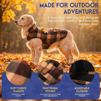 ASENKU Reversible Dog Winter Coat, Dog Jacket for Small Medium Large Dogs | Windproof Plaid Fleece Lining for Cold Weather, Water-resistant Outer Shell, Puppy Puffer Vest with Leash Hole, Coffee XS