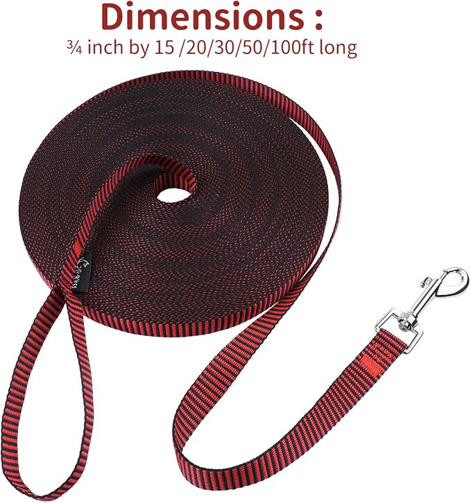 Hi Kiss Dog/Puppy Obedience Recall Training Agility Lead - 15ft 20ft 30ft 50ft 100ft Training Leash - Great for Training, Play, Camping, or Backyard(30ft,Black_red)
