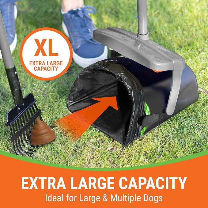 Pupzle Dog Pooper Scooper with Bag Attachment, 40" Long Handle Dog Scooper | Dog Poop Scoop for Yard, Large Capacity Swivel Bin and Rake Pooper Scooper, Lavender Scented Bags for Large Dogs (Grey)
