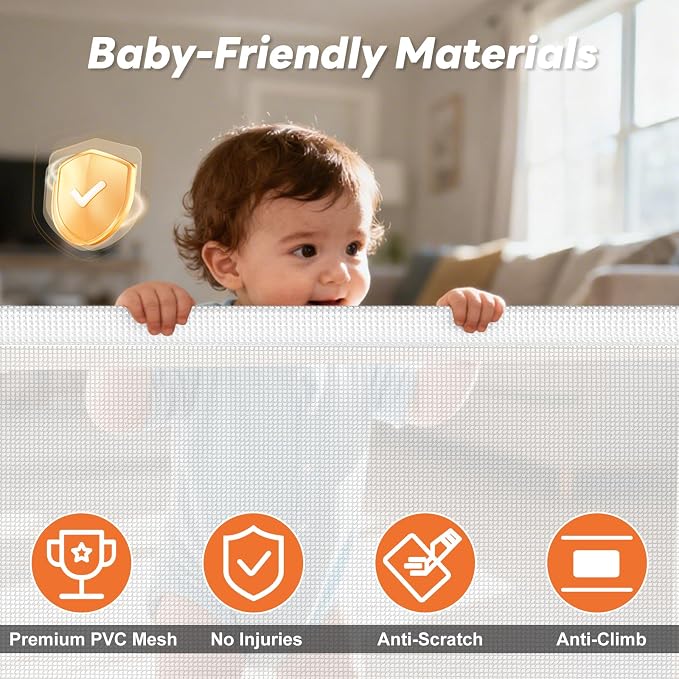 Retractable Baby Gate for Stairs and Doorways, 55" Wide x 33" Tall Mesh Dog Gate for Indoor & Outdoor Use, Safety Gate for Babies and Pets, Child Gates for Hallways, Hardware Mounted, White
