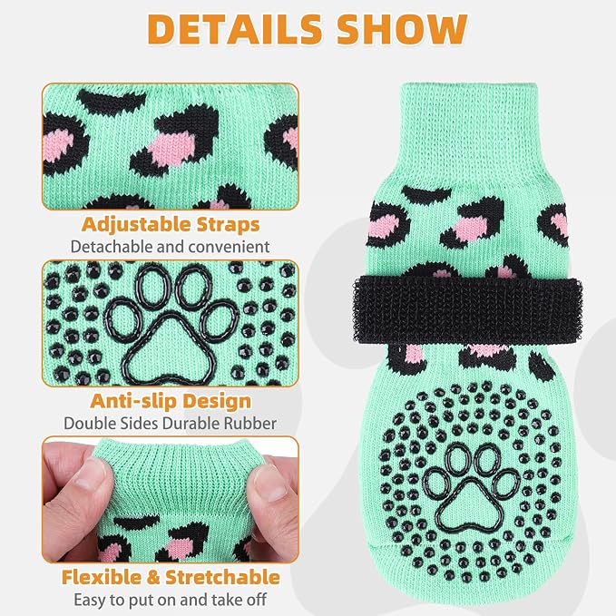 KOOLTAIL Anti Slip Dog Socks for Hot/Cold Pavement to Prevent Licking Paws, Paw Protector&Dog Boots with Grippers for Hardwood Floors,Traction Control No Twist Booties for Small Medium Large Dogs S