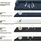 Orthopedic Washable Dog Bed for Large Dogs, 36x27in, Navy Blue | Orthopedic Foam Relieves Joint Pressure, Bolsters Supports Head And Neck, Washable Cover, Non-Slip Bottom