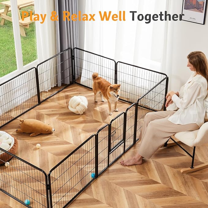 NEWBULIG Dog Playpen for Indoor 40 Inch 12 Panels - Portable Heavy Duty Metal Pet Exercise Pen with Door, Foldable Small Medium Large Dog Puppy Playpen Fence for Outdoor RV, Camping, Yard, Garden