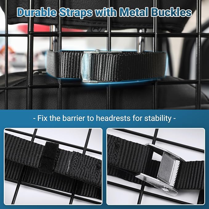 rabbitgoo Dog Car Barrier for SUV, Heavy-Duty Steel Wire Pet Gate, Foldable | Adjustable Universal-Fit Divider, Triple Folding for Cargo Area Vehicles Trucks Safety Travel