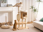50" Modern Cat Tree for Indoor Cats Small to Medium, Solid Wood Cat Tower with Sisal Scratching Posts, Cat Scratcher Cardboard, Cozy Cat Beds & Hidden Cat Condo, Multi-Level Cat Furniture