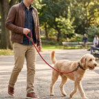 Mile High Life Dog Leash Braided Cotton Rope with Leather-Reinforced Ends | Rust-proof 360° swivel clasp, Heavy-duty for medium/large breeds. Great for weddings, daily walks (4 FT, 1/2", Red)